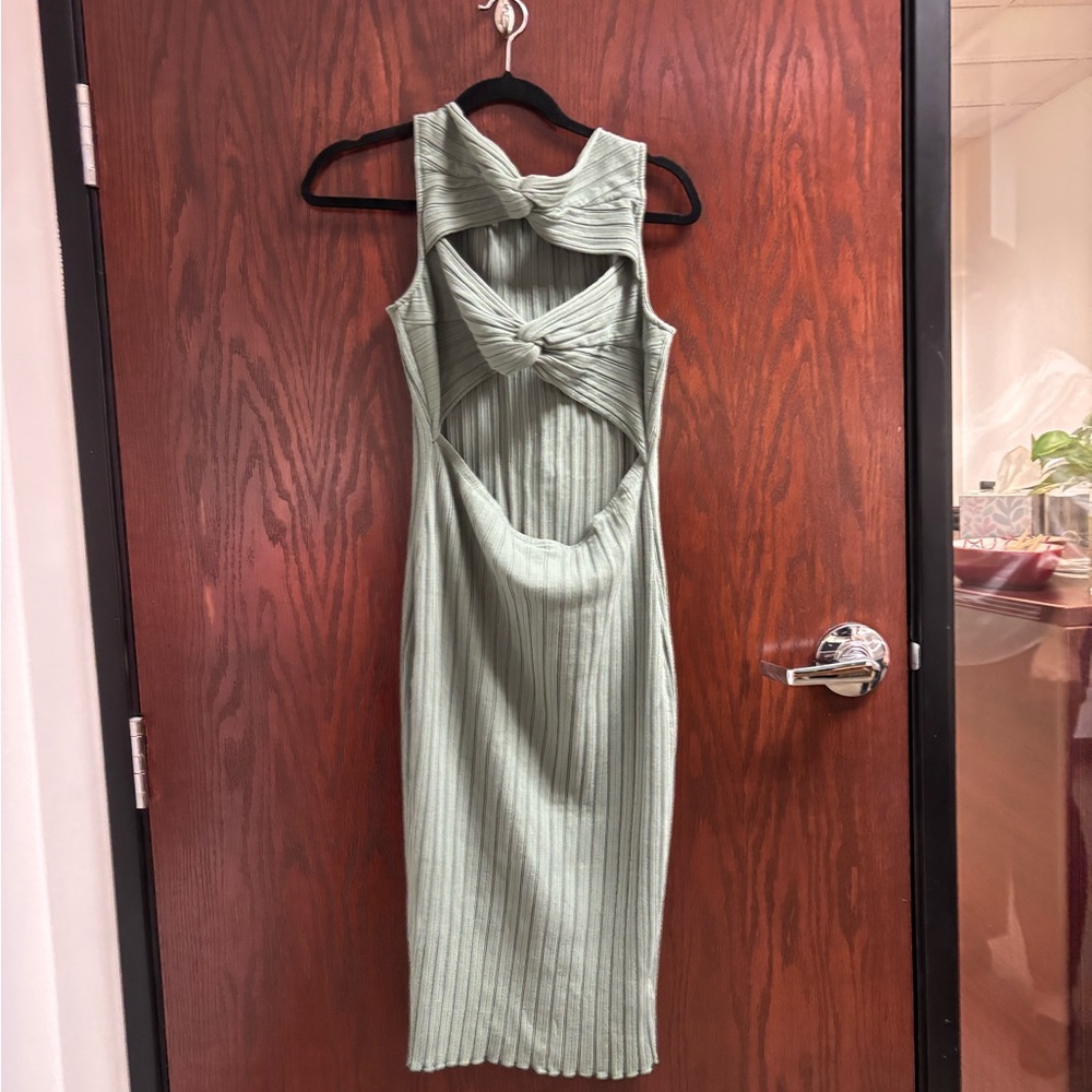 Green Ribbed Cut Out Halter Dress